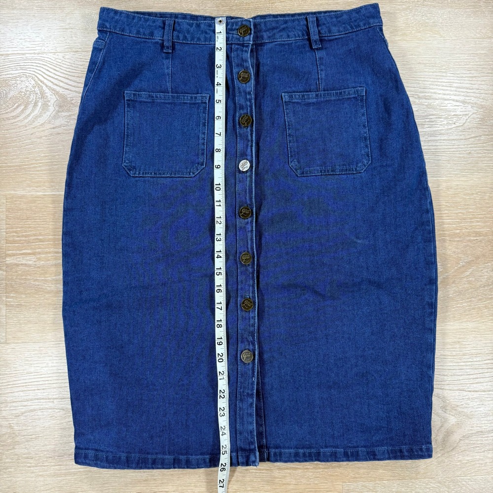 All About You Denim Skirt Button Front Pockets Pencil Casual Chic Size 34 - Picture 5 of 7